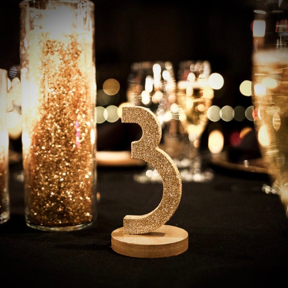 Glitter Wedding Table Numbers in Gold 1-12